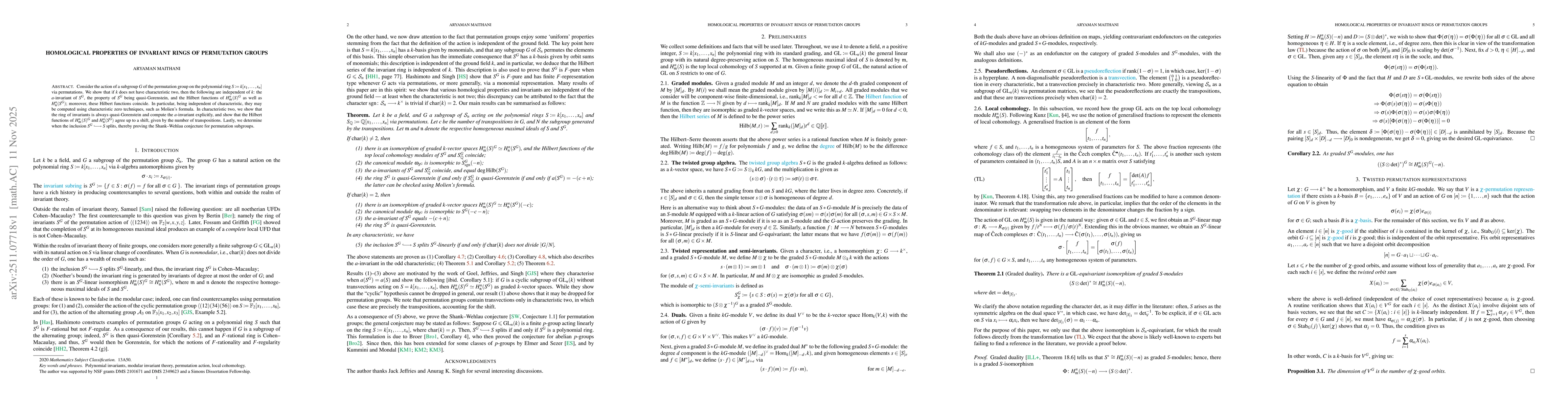 Thumbnail for Homological properties of invariant rings of permutation groups
