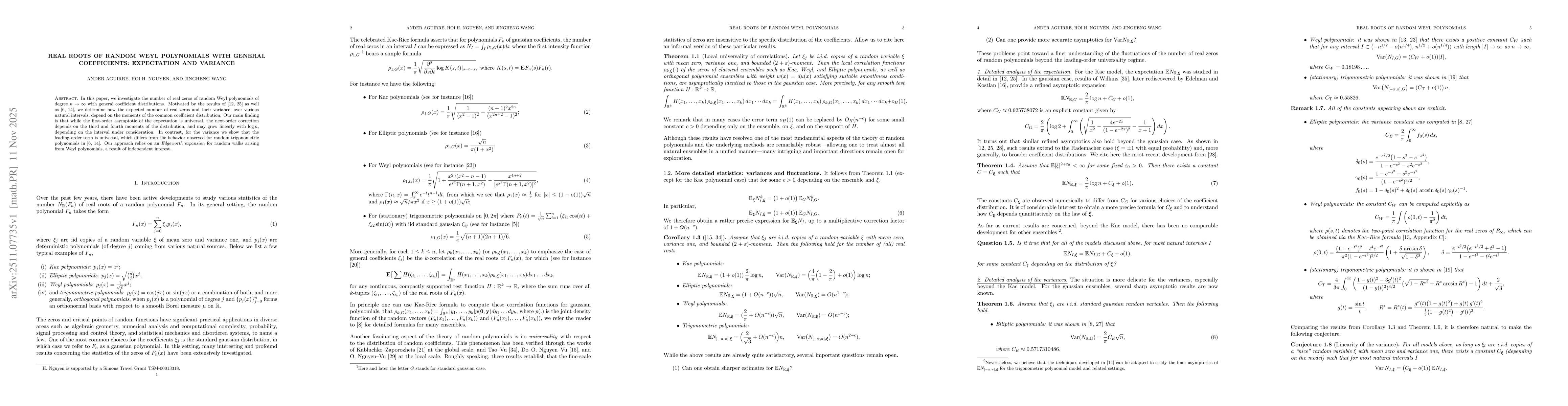 Thumbnail for Real Roots of Random Weyl Polynomials with General Coefficients: Expectation and Variance