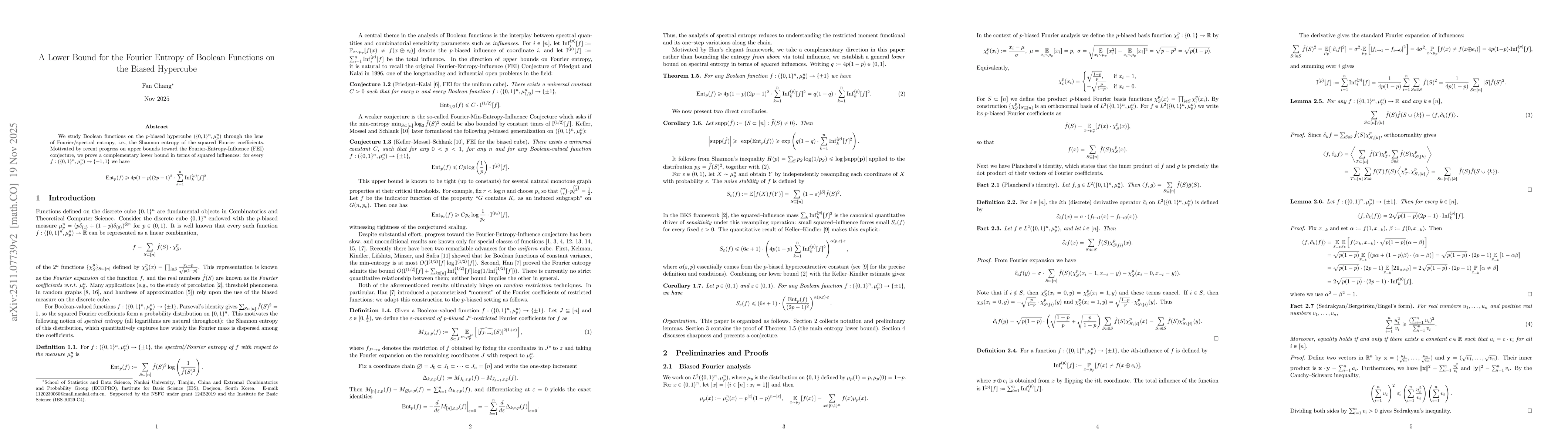 Thumbnail for A Lower Bound for the Fourier Entropy of Boolean Functions on the Biased Hypercube