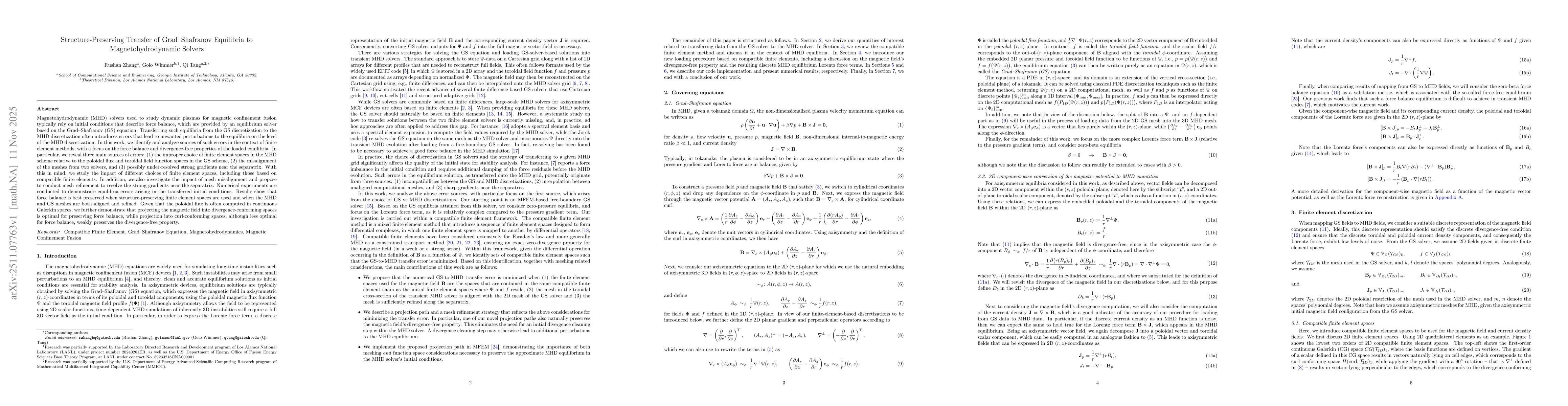 Thumbnail for Structure-Preserving Transfer of Grad-Shafranov Equilibria to Magnetohydrodynamic Solvers