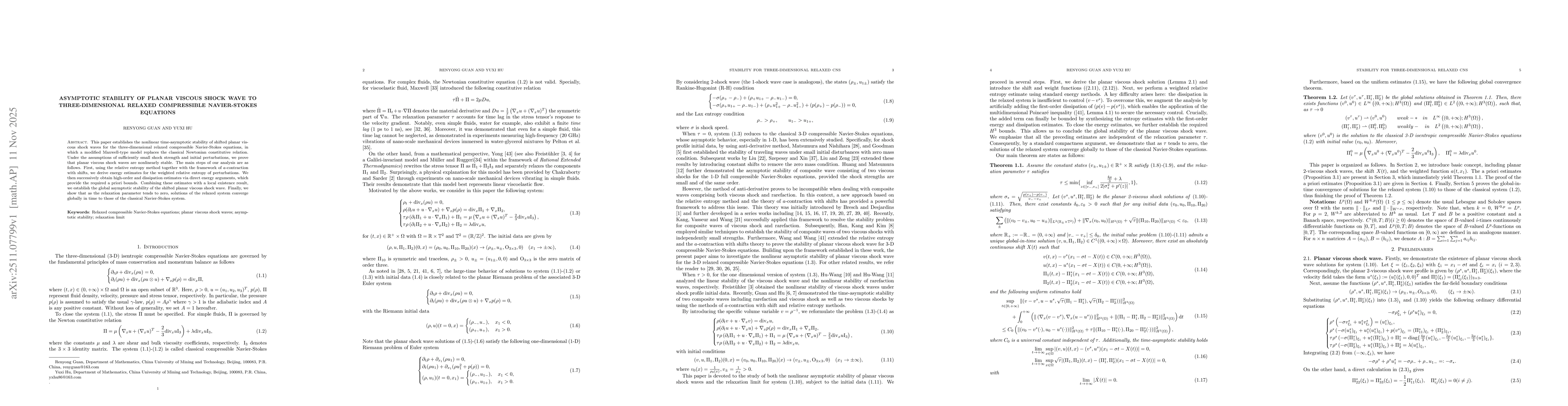 Thumbnail for Asymptotic stability of planar viscous shock wave to three-dimensional relaxed compressible Navier-Stokes equations