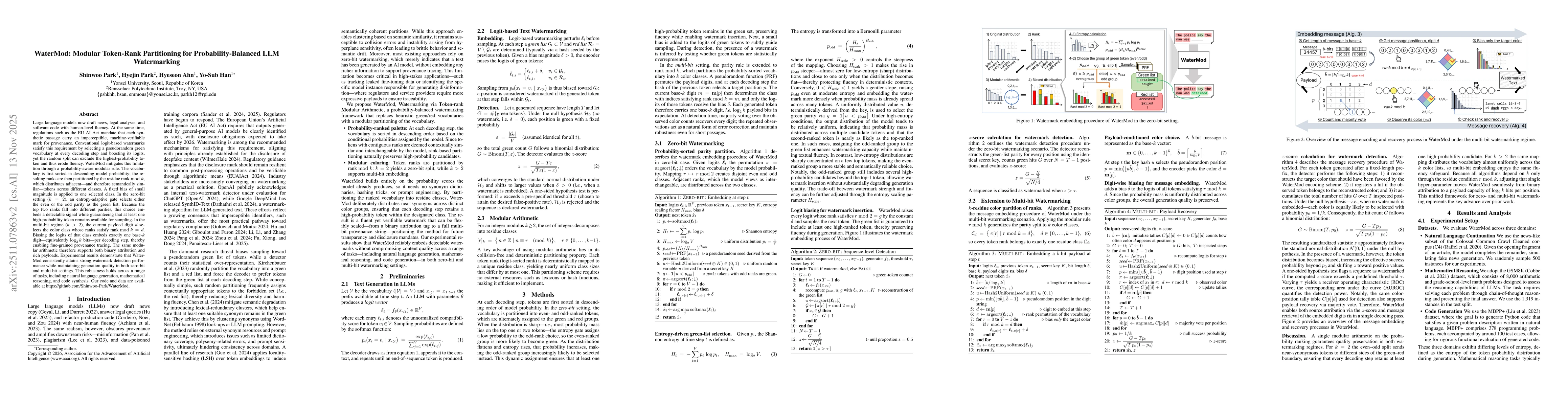 Thumbnail for WaterMod: Modular Token-Rank Partitioning for Probability-Balanced LLM Watermarking