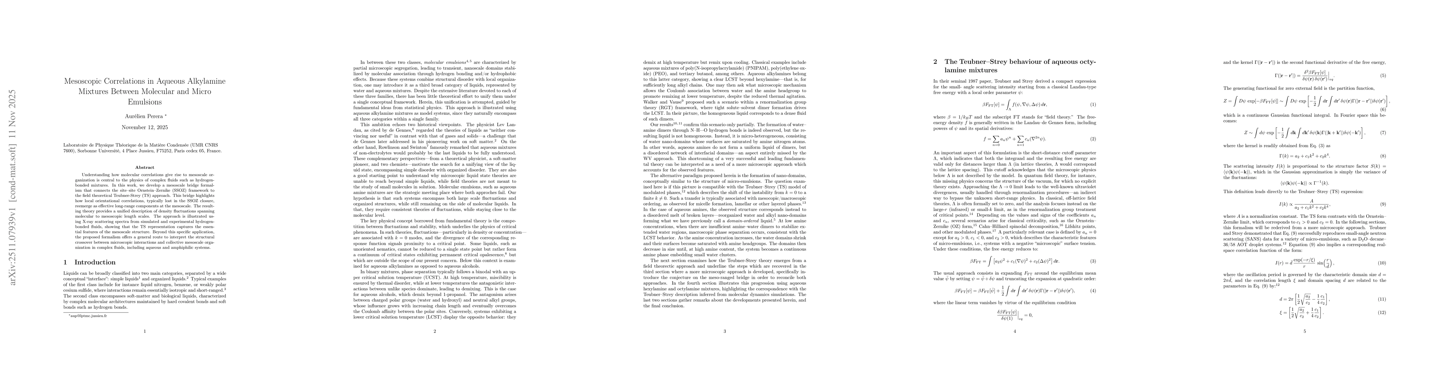 Thumbnail for Mesoscopic Correlations in Aqueous Alkylamine Mixtures Between Molecular and Micro Emulsions