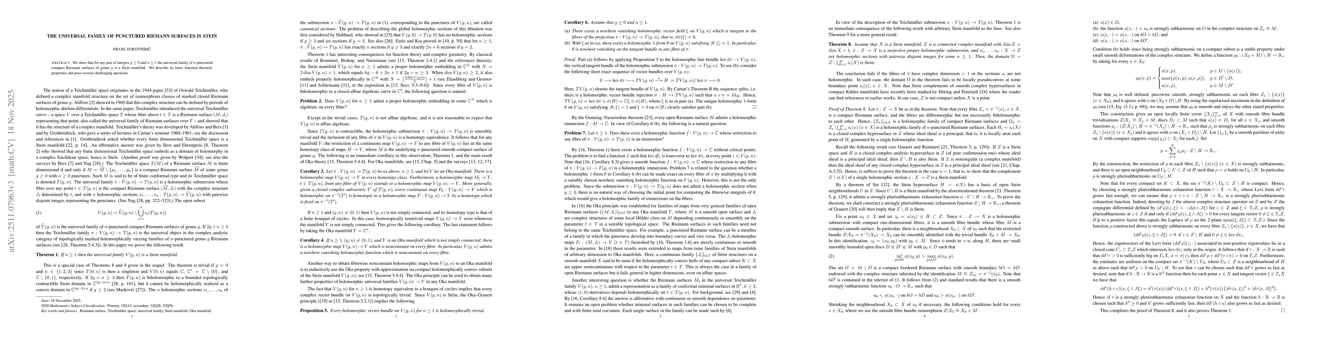 Thumbnail for The universal family of punctured Riemann surfaces is Stein