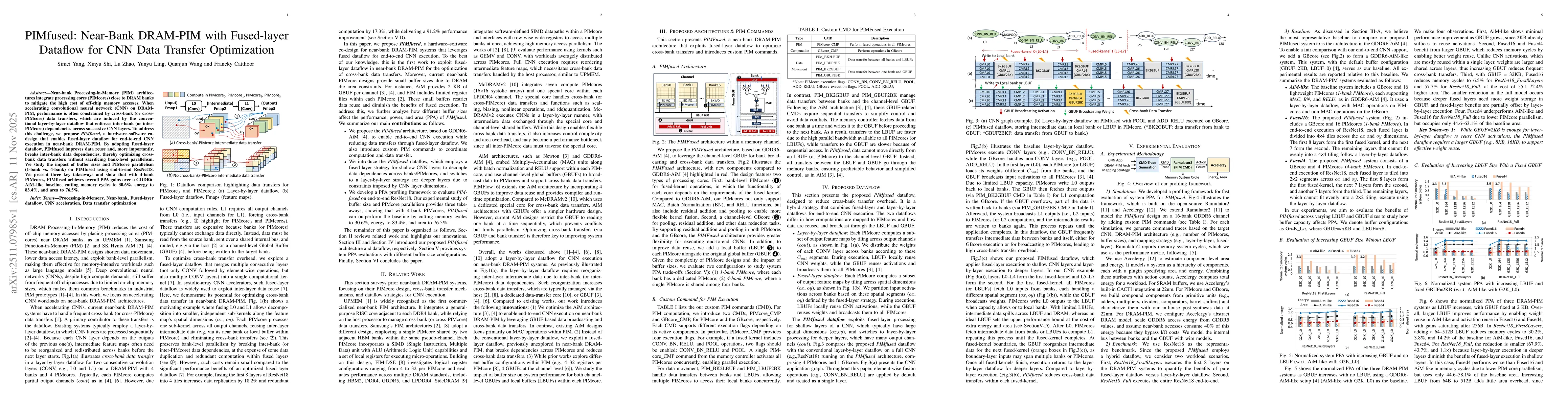 Thumbnail for PIMfused: Near-Bank DRAM-PIM with Fused-layer Dataflow for CNN Data Transfer Optimization