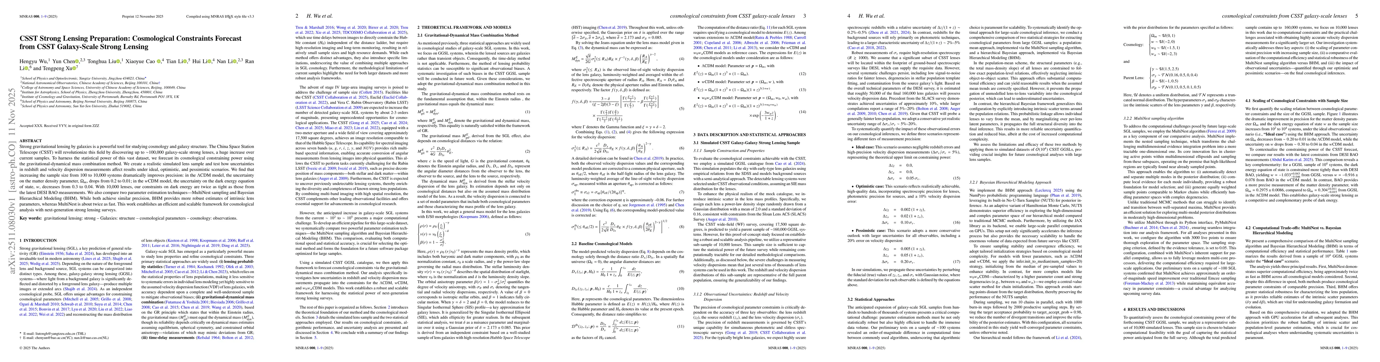 Thumbnail for CSST Strong Lensing Preparation: Cosmological Constraints Forecast from CSST Galaxy-Scale Strong Lensing