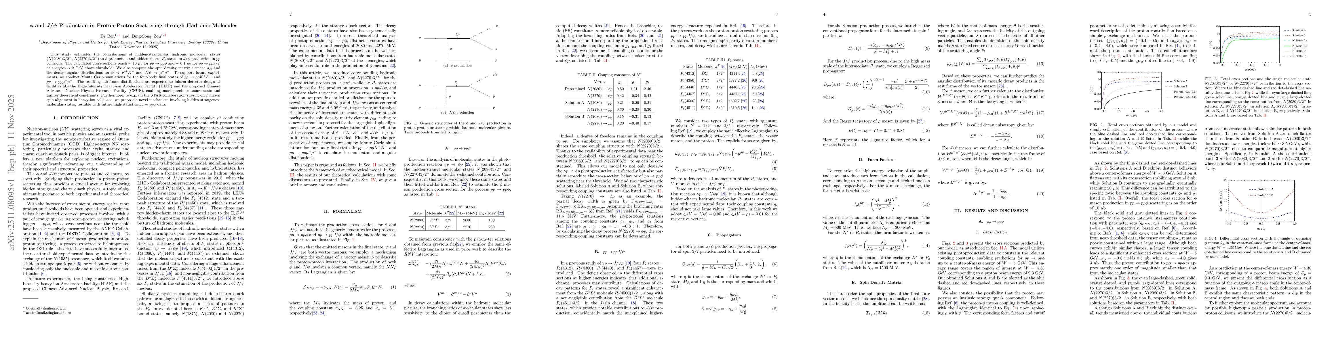 Thumbnail for $φ$ and $J/ψ$ Production in Proton-Proton Scattering through Hadronic Molecules