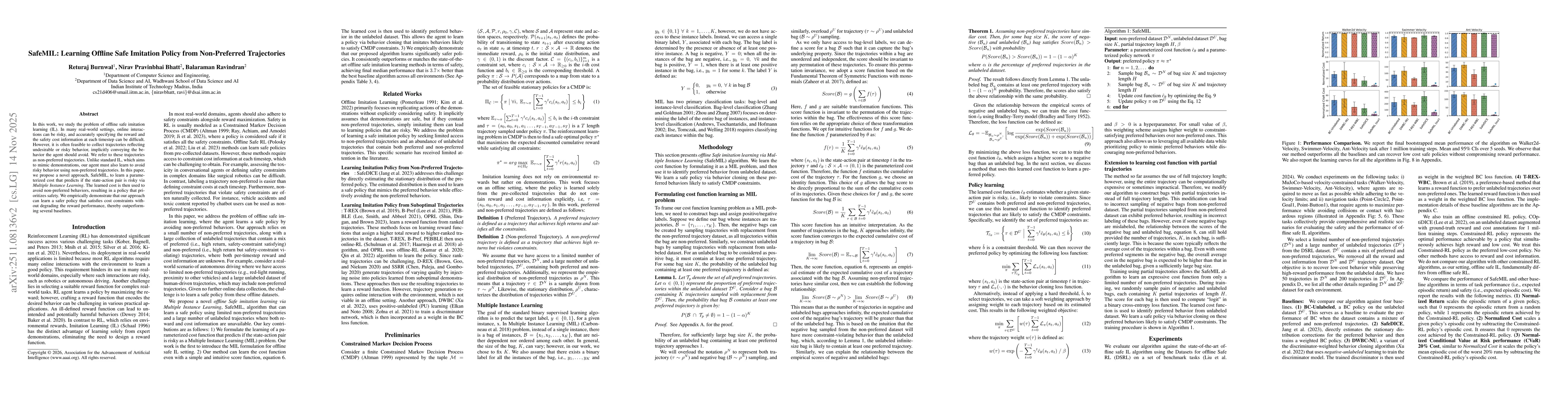 Thumbnail for SafeMIL: Learning Offline Safe Imitation Policy from Non-Preferred Trajectories