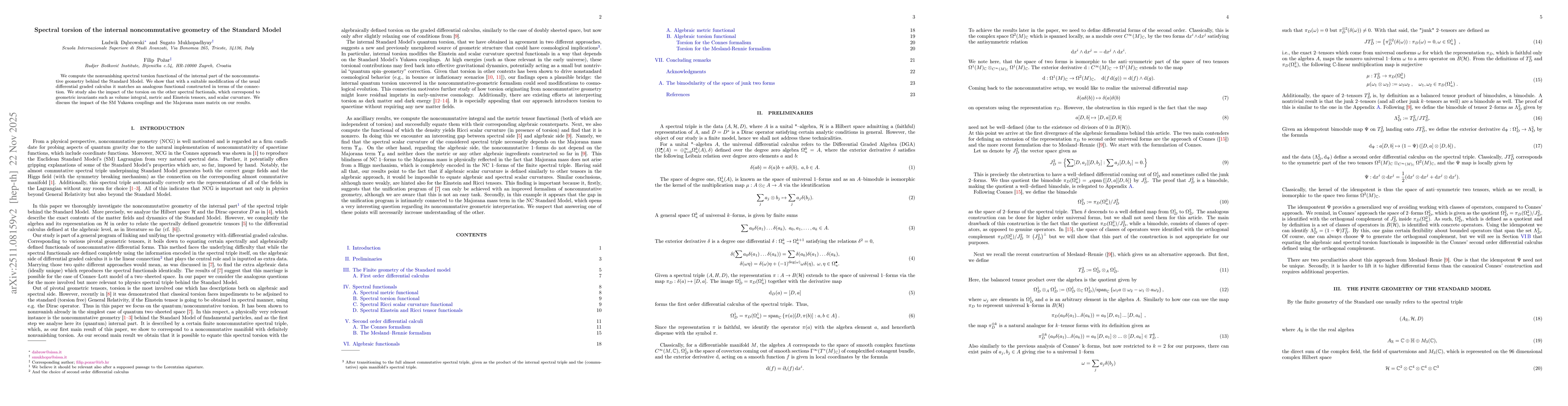 Thumbnail for Spectral torsion of the internal noncommutative geometry of the Standard Model