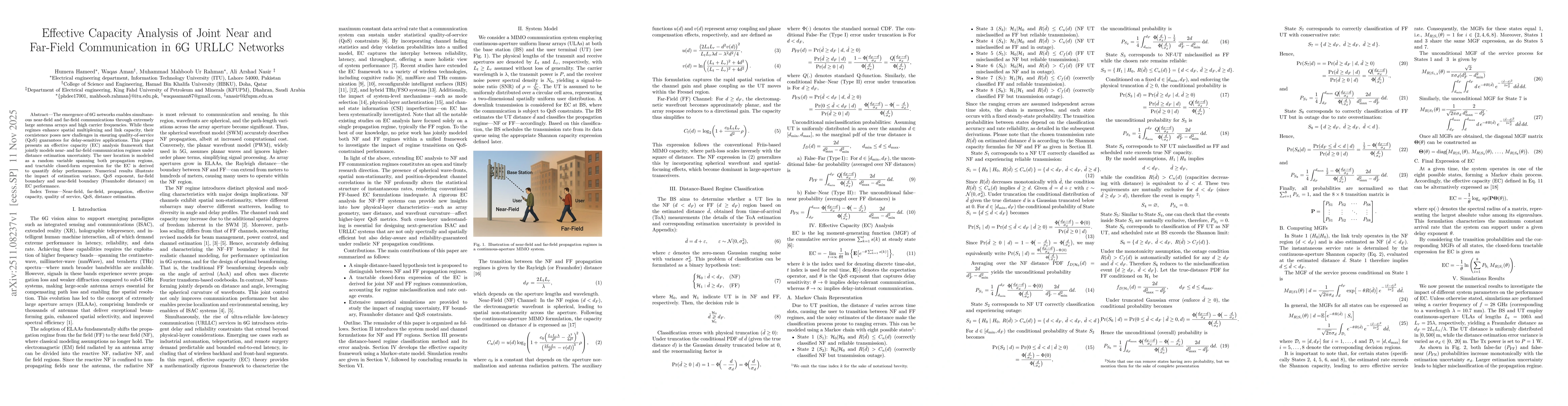 Thumbnail for Effective Capacity Analysis of Joint Near and Far-Field Communication in 6G URLLC Networks