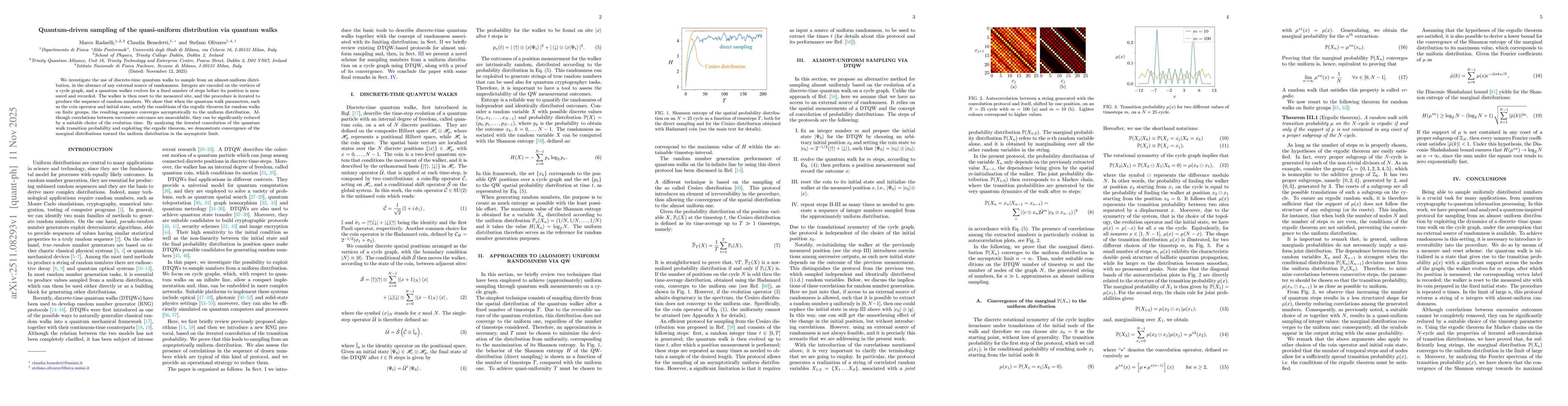 Thumbnail for Quantum-driven sampling of the quasi-uniform distribution via quantum walks