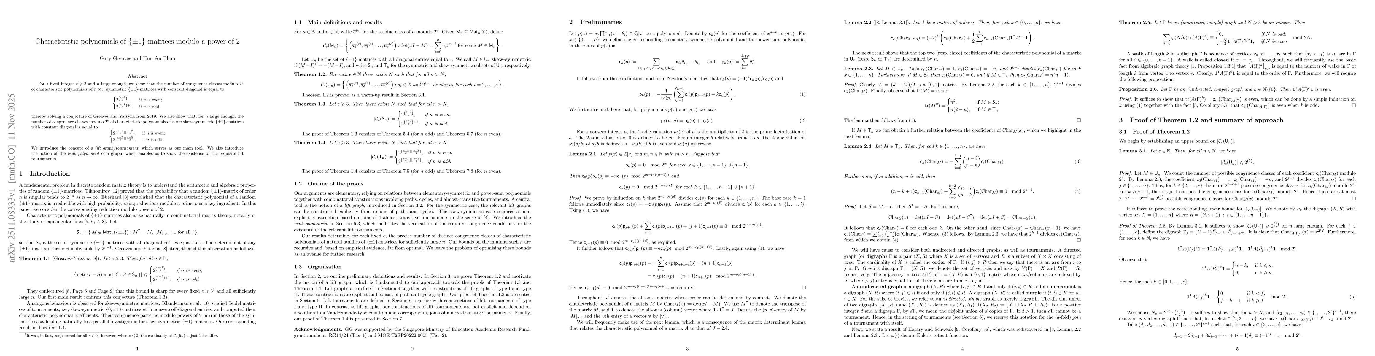 Thumbnail for Characteristic polynomials of $\{\pm 1\}$-matrices modulo a power of $2$