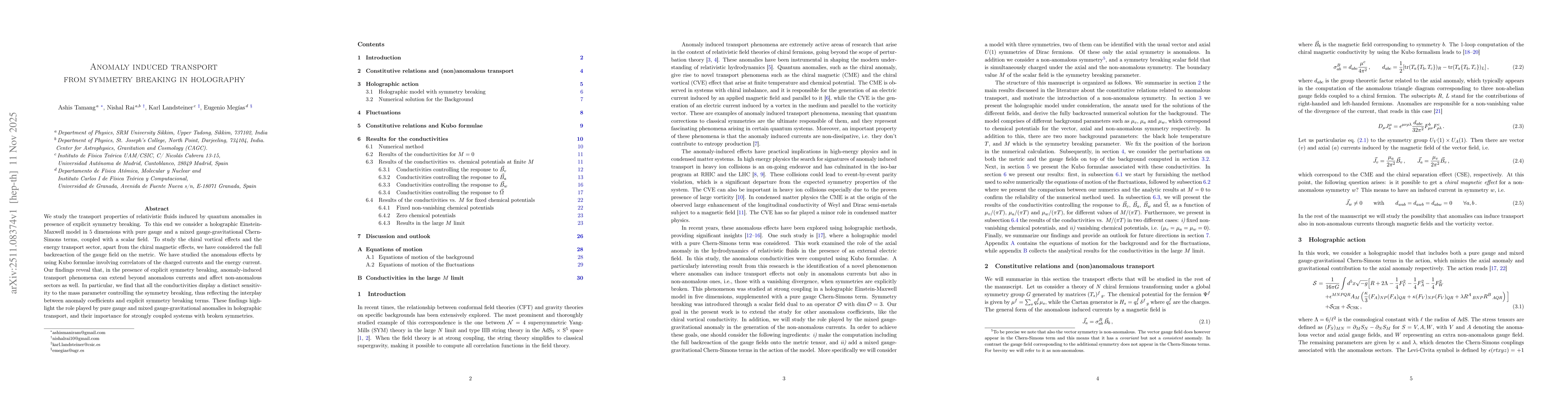 Thumbnail for Anomaly induced transport from symmetry breaking in holography