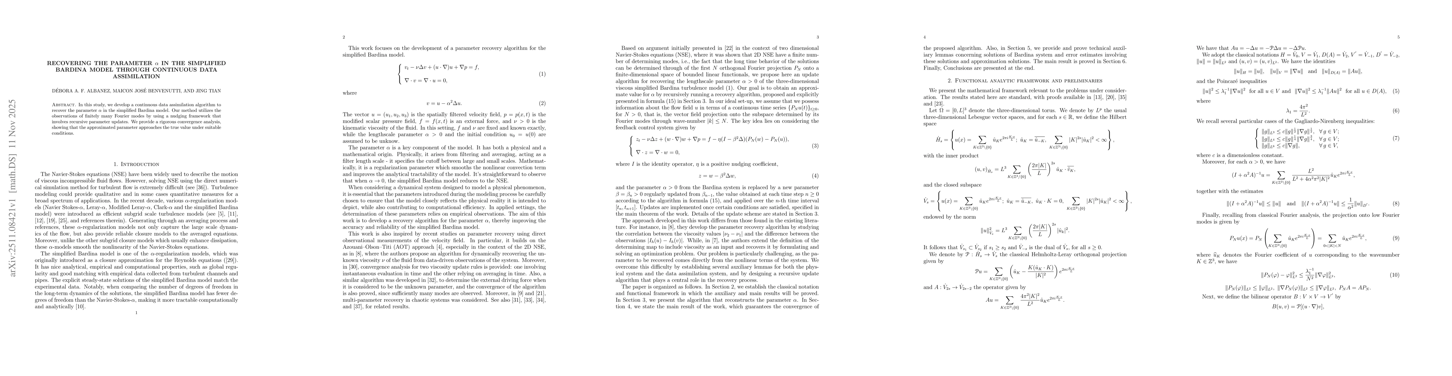 Thumbnail for Recovering the Parameter $α$ in the Simplified Bardina Model through Continuous Data Assimilation
