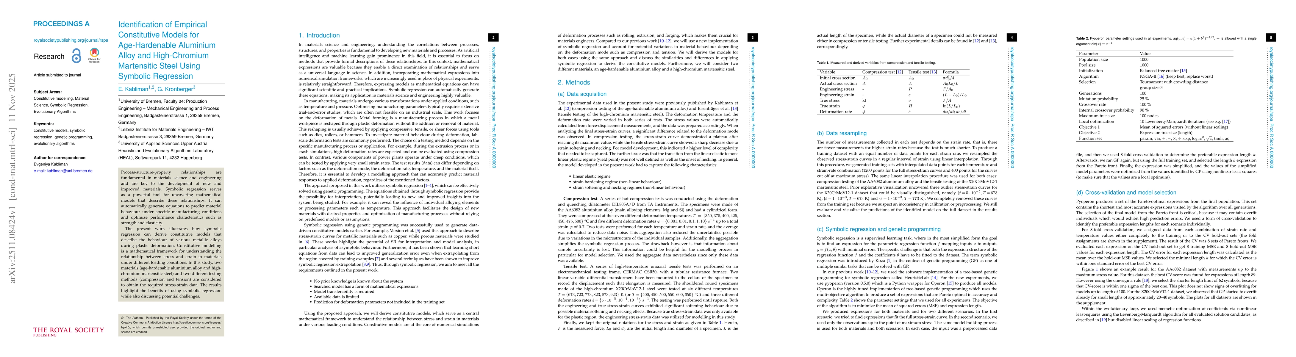 Thumbnail for Identification of Empirical Constitutive Models for Age-Hardenable Aluminium Alloy and High-Chromium Martensitic Steel Using Symbolic Regression
