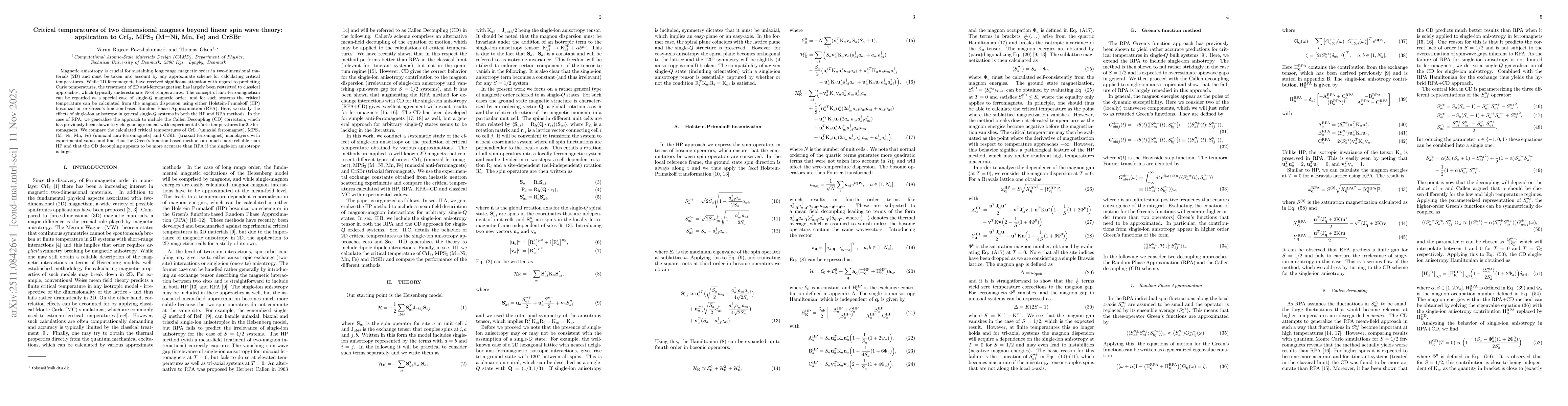 Thumbnail for Critical temperatures of two dimensional magnets beyond linear spin wave theory: application to CrI$_3$, MPS$_3$ (M=Ni, Mn, Fe) and CrSBr