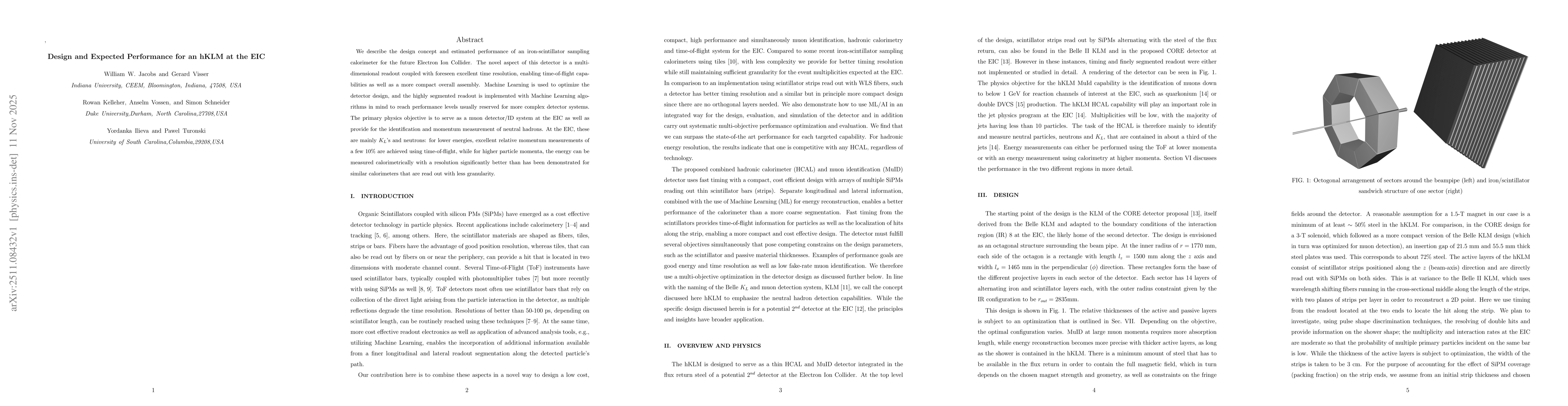 Thumbnail for Design and Expected Performance for an hKLM at the EIC
