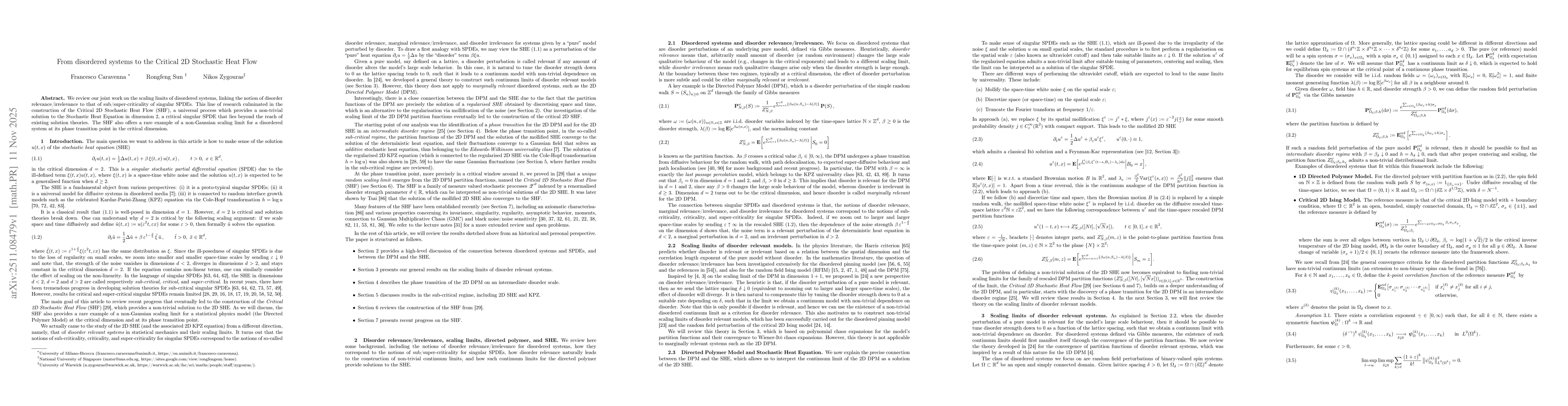 Thumbnail for From disordered systems to the Critical 2D Stochastic Heat Flow