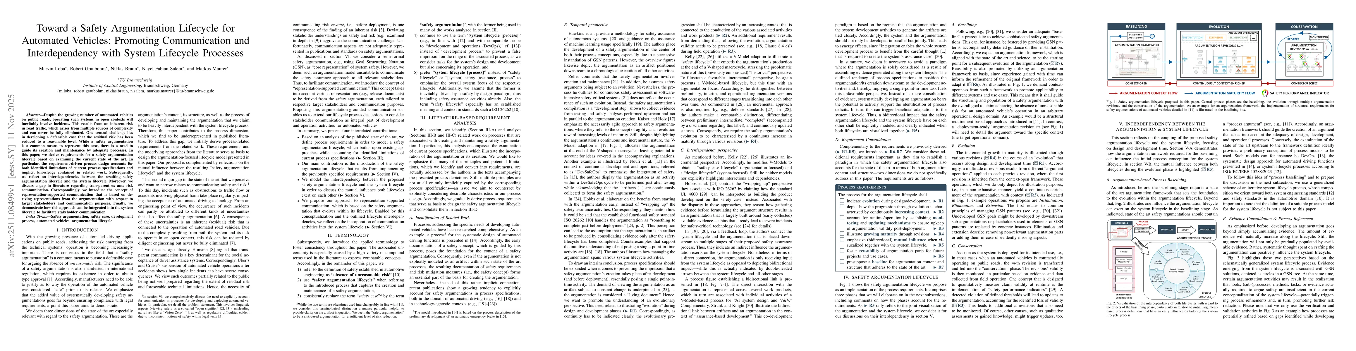 Thumbnail for Toward a Safety Argumentation Lifecycle for Automated Vehicles: Promoting Communication and Interdependency with System Lifecycle Processes