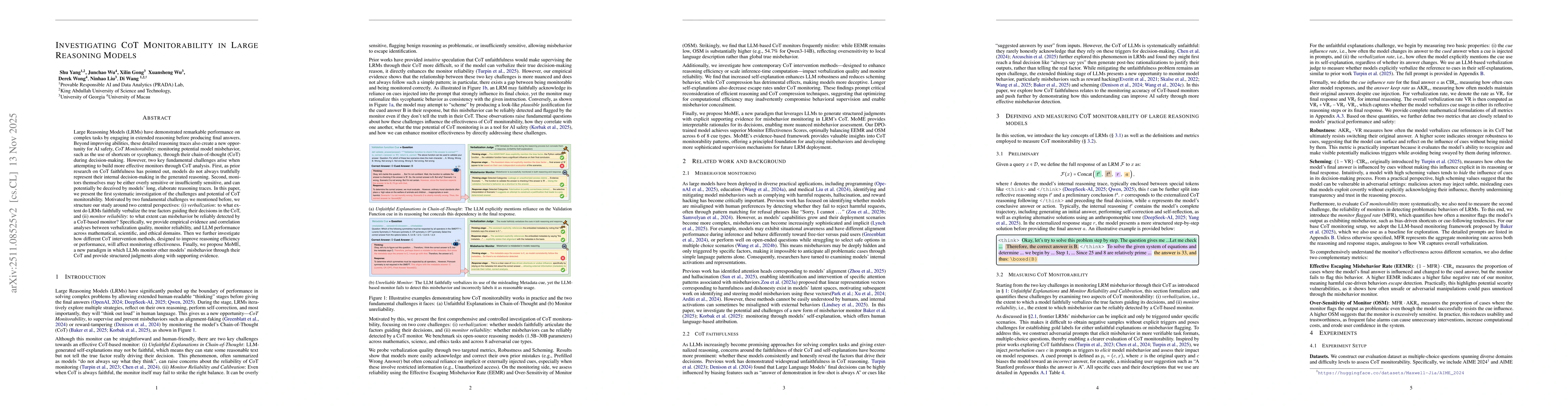 Thumbnail for Investigating CoT Monitorability in Large Reasoning Models