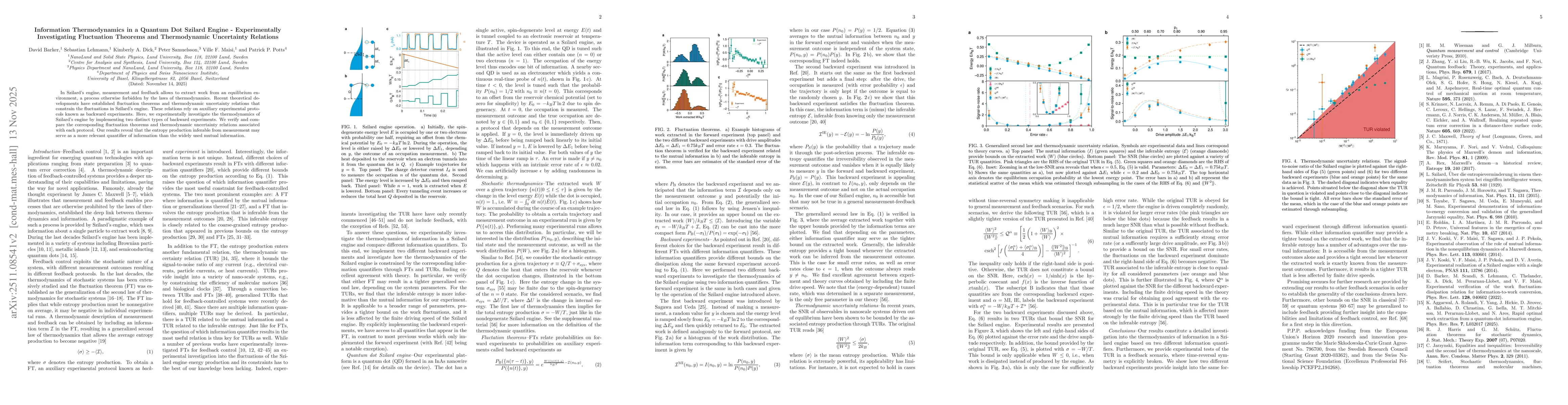 Thumbnail for Information Thermodynamics in a Quantum Dot Szilard Engine - Experimentally Investigating Fluctuation Theorems and Thermodynamic Uncertainty Relations