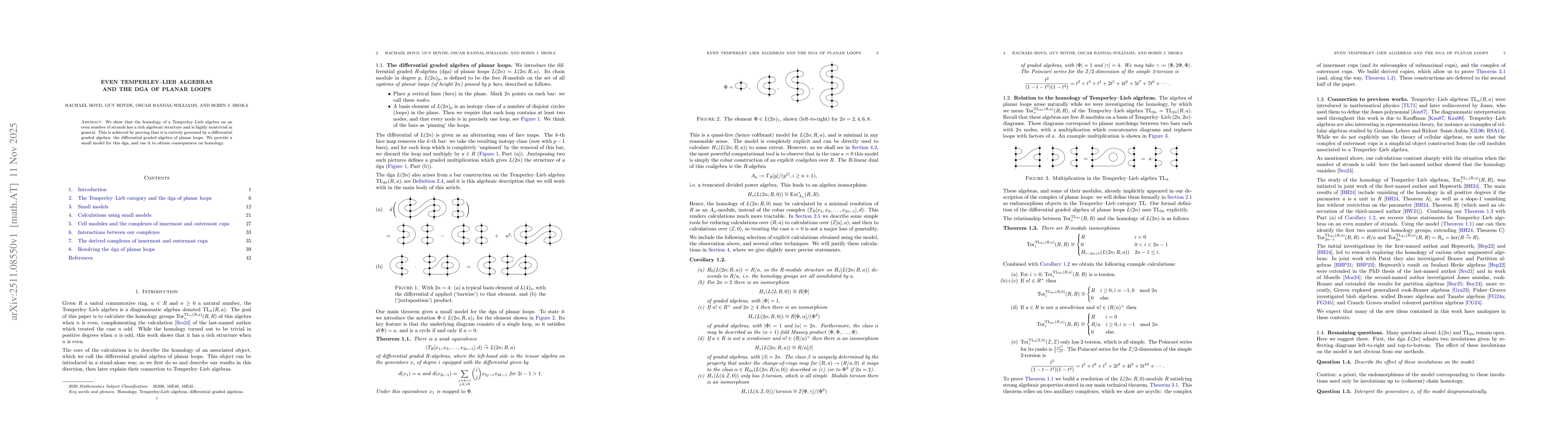 Thumbnail for Even Temperley-Lieb algebras and the dga of planar loops