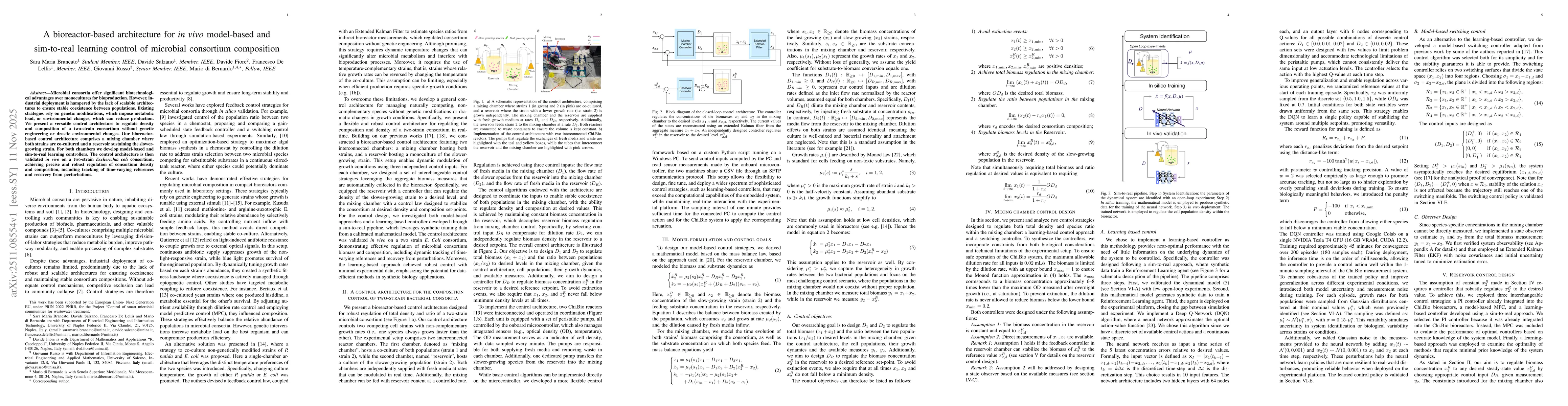 Thumbnail for A bioreactor-based architecture for in vivo model-based and sim-to-real learning control of microbial consortium composition