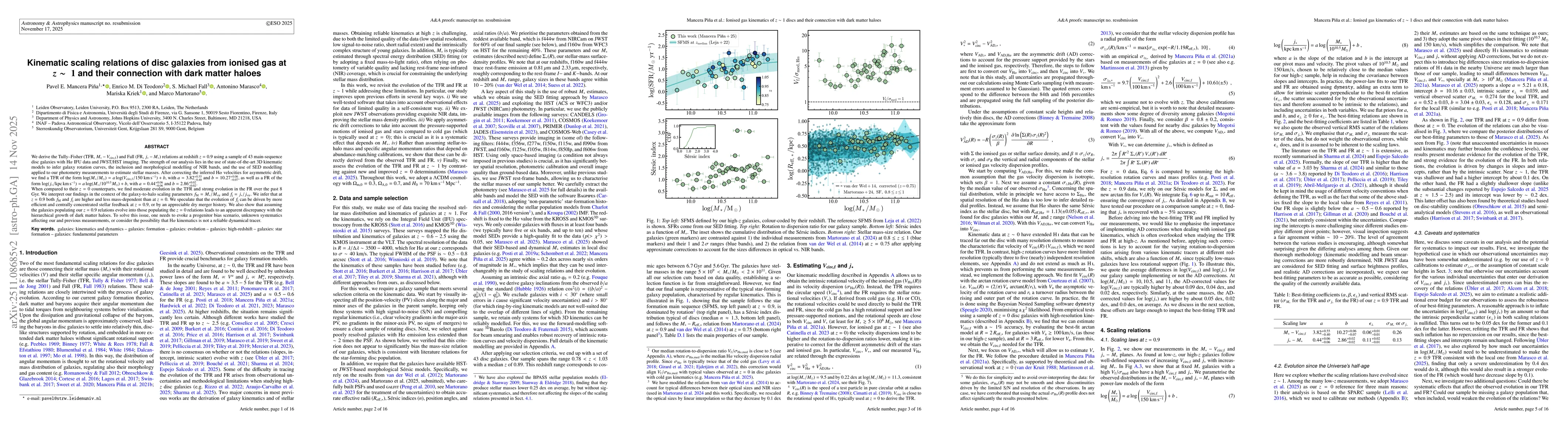 Thumbnail for Kinematic scaling relations of disc galaxies from ionised gas at $z\sim~1$ and their connection with dark matter halos