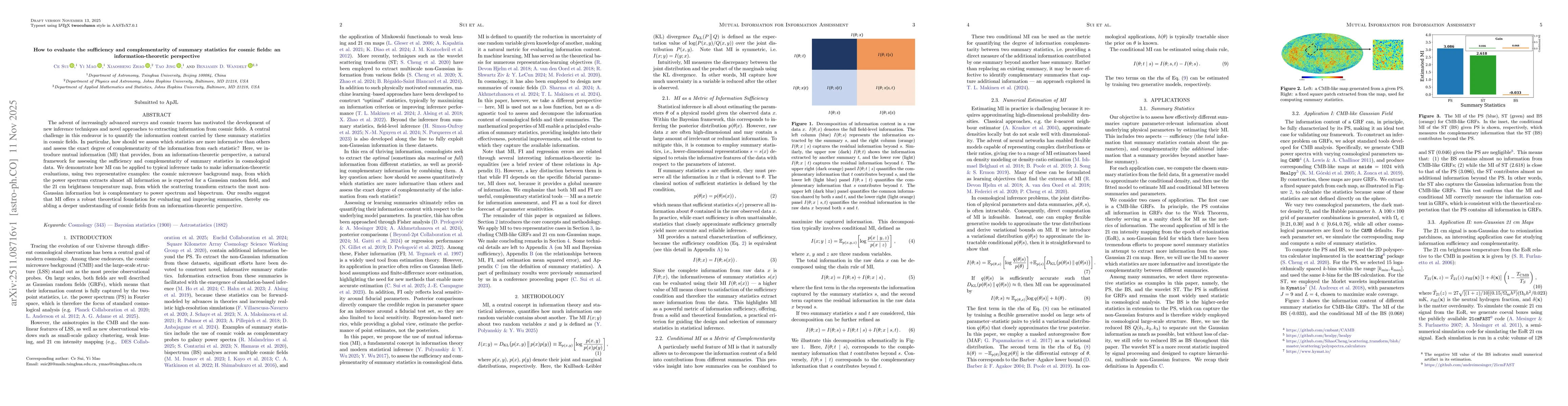 Thumbnail for How to evaluate the sufficiency and complementarity of summary statistics for cosmic fields: an information-theoretic perspective