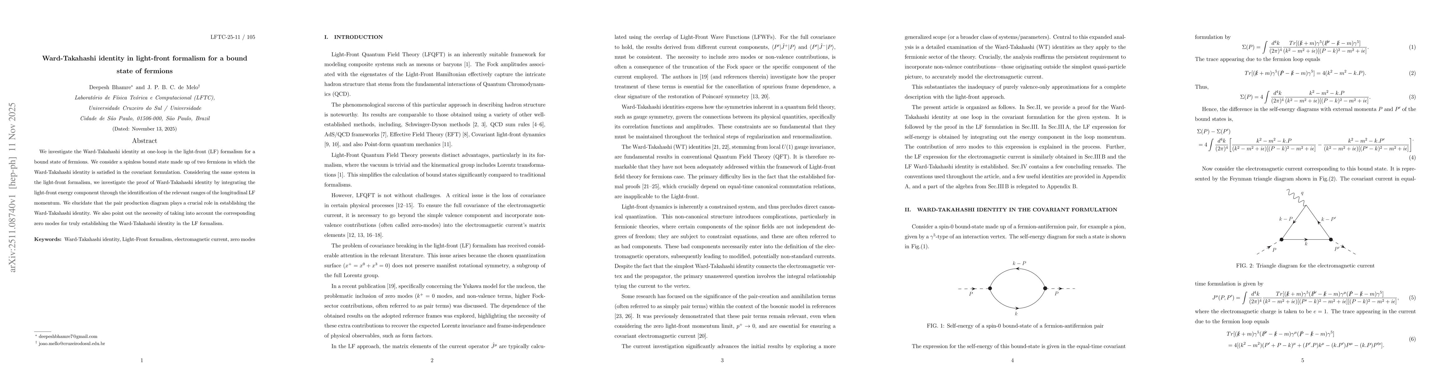 Thumbnail for Ward-Takahashi identity in light-front formalism for a bound state of fermions