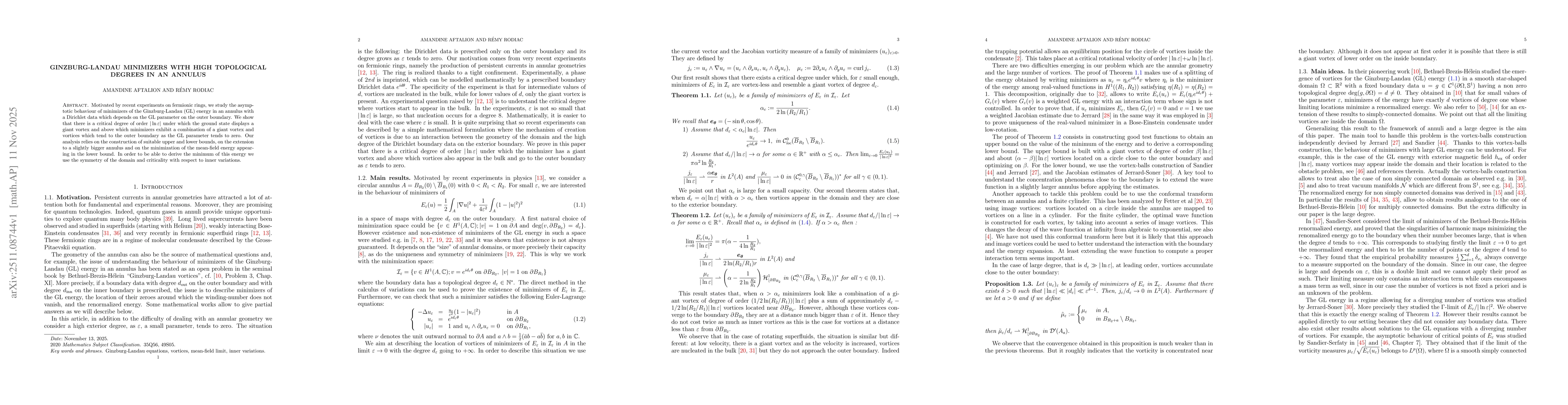 Thumbnail for Ginzburg-Landau minimizers with high topological degrees in an annulus