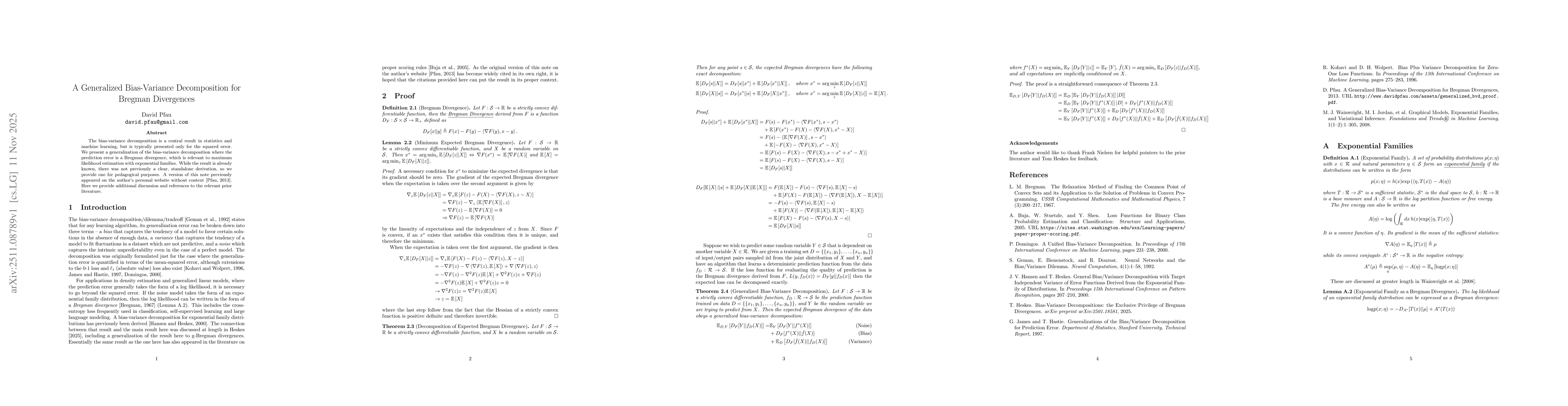 Thumbnail for A Generalized Bias-Variance Decomposition for Bregman Divergences