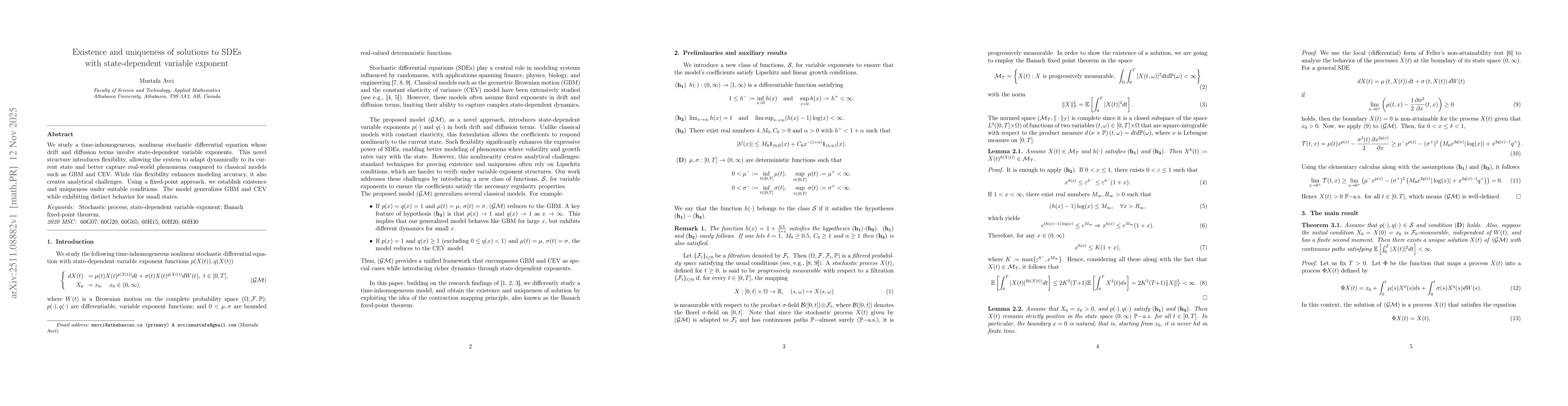 Thumbnail for Existence and uniqueness of solutions to SDEs with state-dependent variable exponent