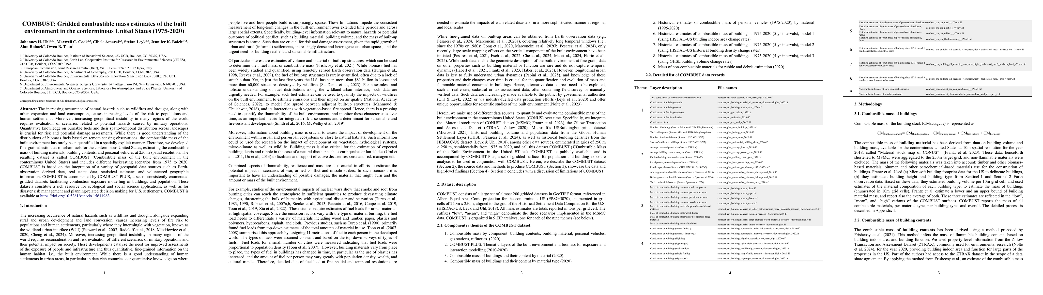 Thumbnail for COMBUST: Gridded combustible mass estimates of the built environment in the conterminous United States (1975-2020)