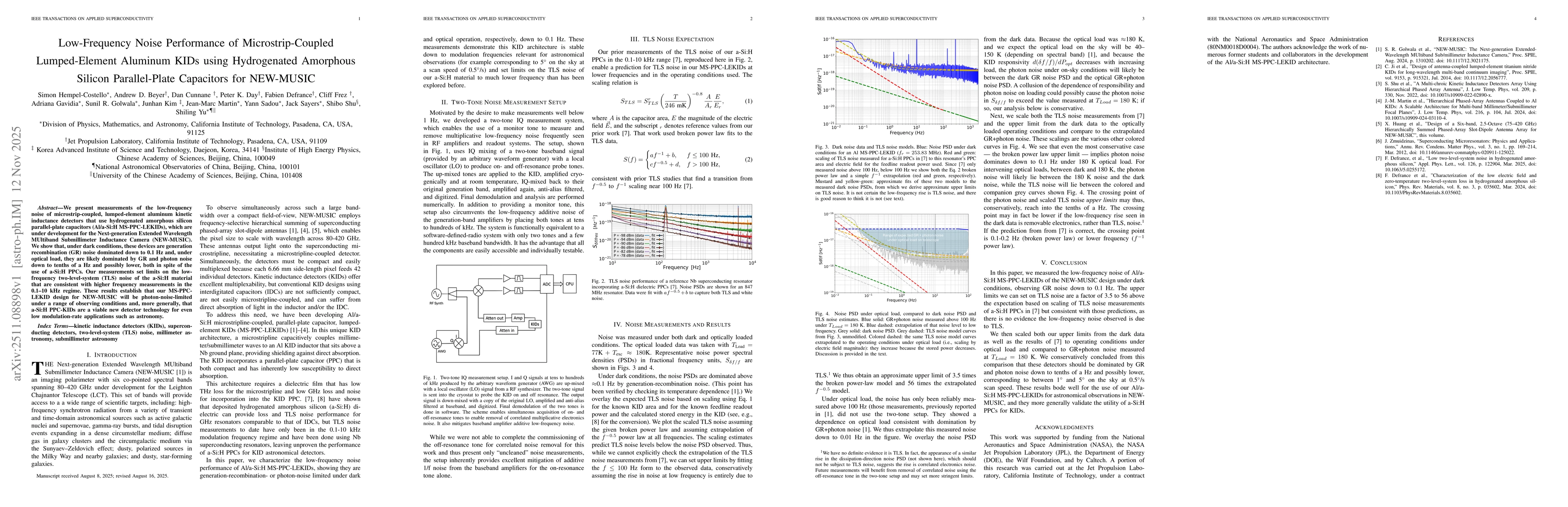 Thumbnail for Low-Frequency Noise Performance of Microstrip-Coupled Lumped-Element Aluminum KIDs using Hydrogenated Amorphous Silicon Parallel-Plate Capacitors for NEW-MUSIC