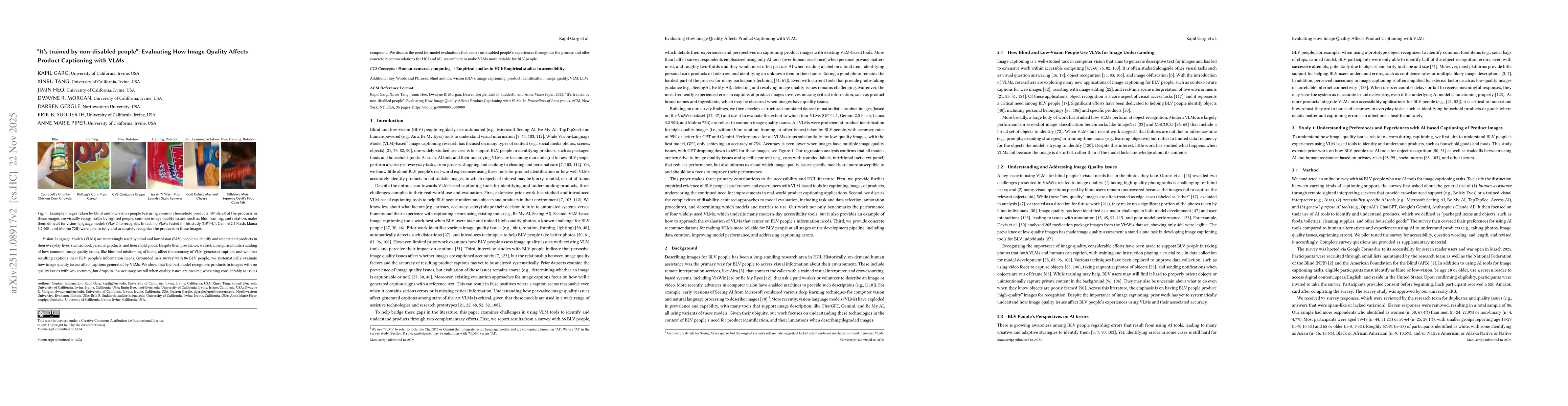 Thumbnail for "It's trained by non-disabled people": Evaluating How Image Quality Affects Product Captioning with VLMs
