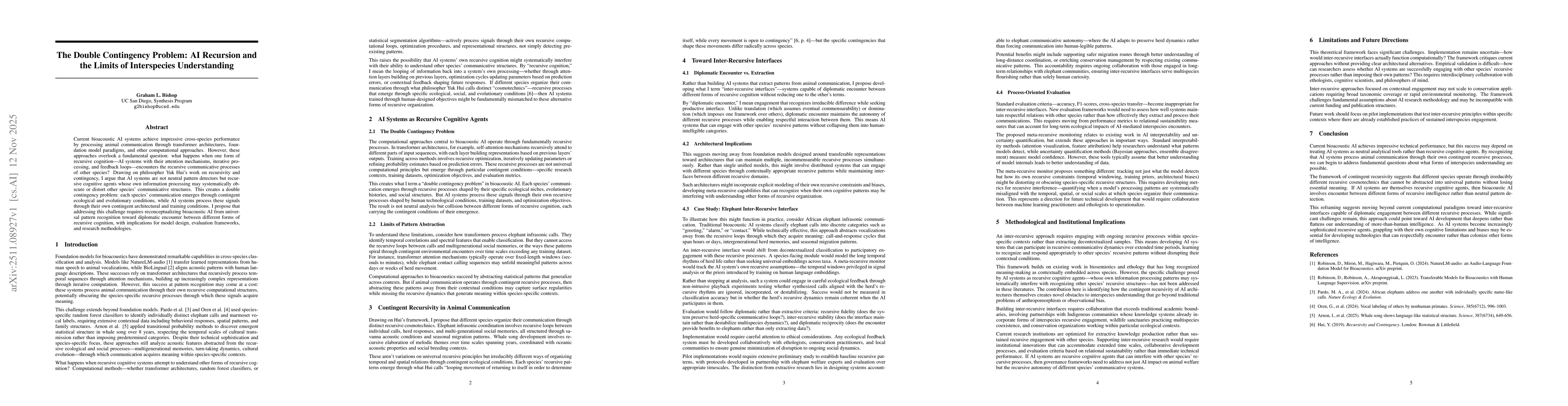 Thumbnail for The Double Contingency Problem: AI Recursion and the Limits of Interspecies Understanding