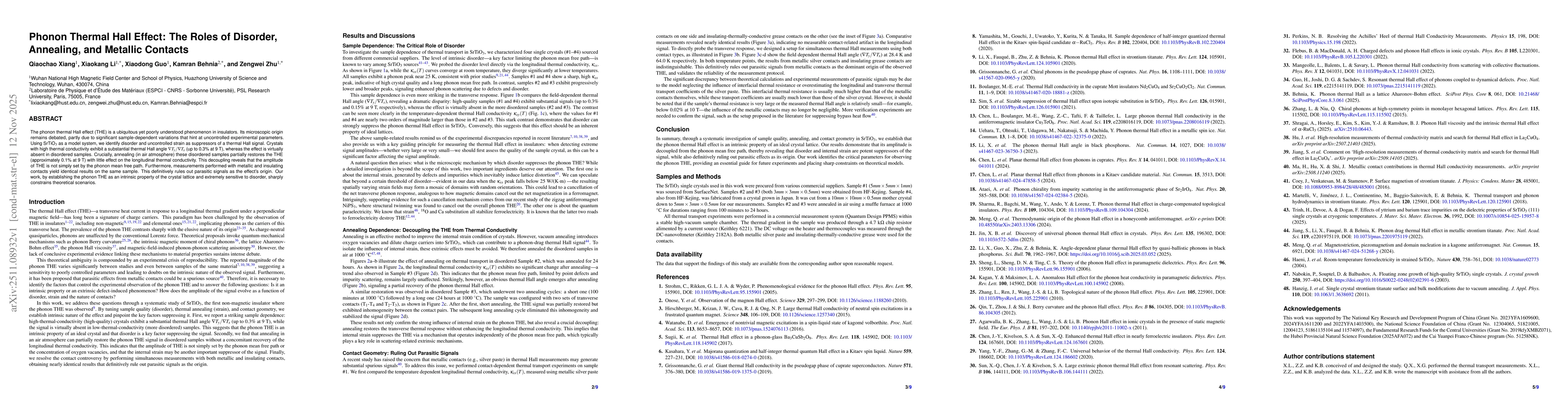 Thumbnail for Phonon Thermal Hall Effect: The Roles of Disorder, Annealing, and Metallic Contacts
