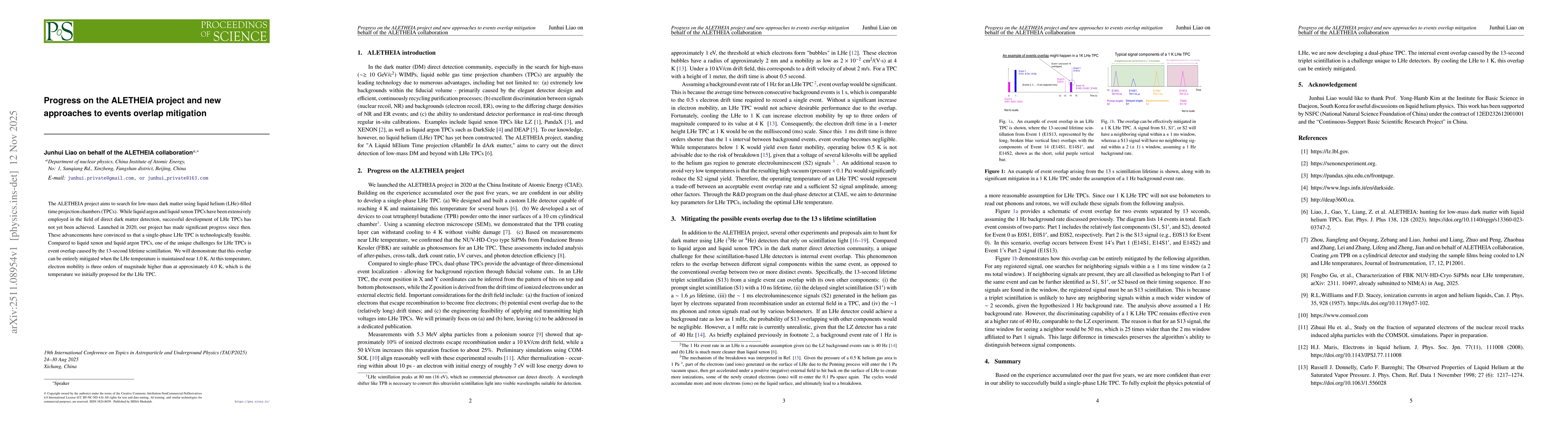 Thumbnail for Progress on the ALETHEIA project and new approaches to events overlap mitigation