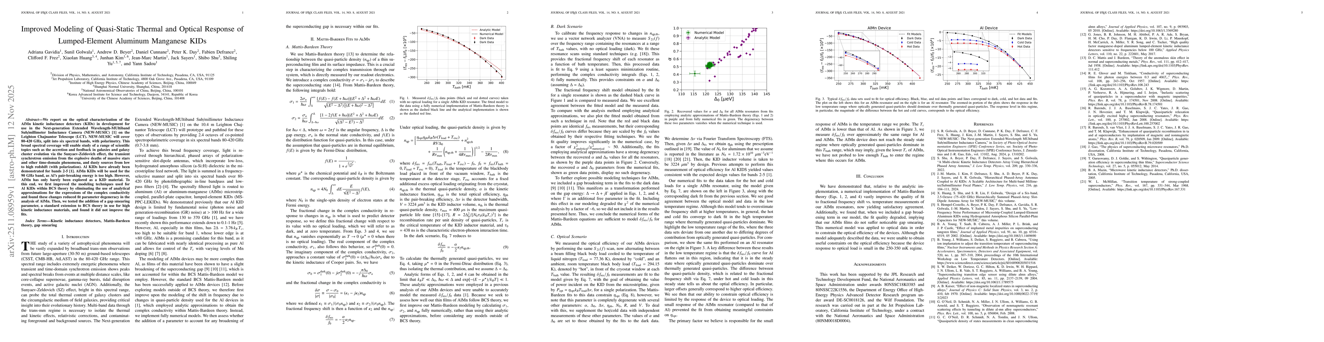 Thumbnail for Improved Modeling of Quasi-Static Thermal and Optical Response of Lumped-Element Aluminum Manganese KIDs