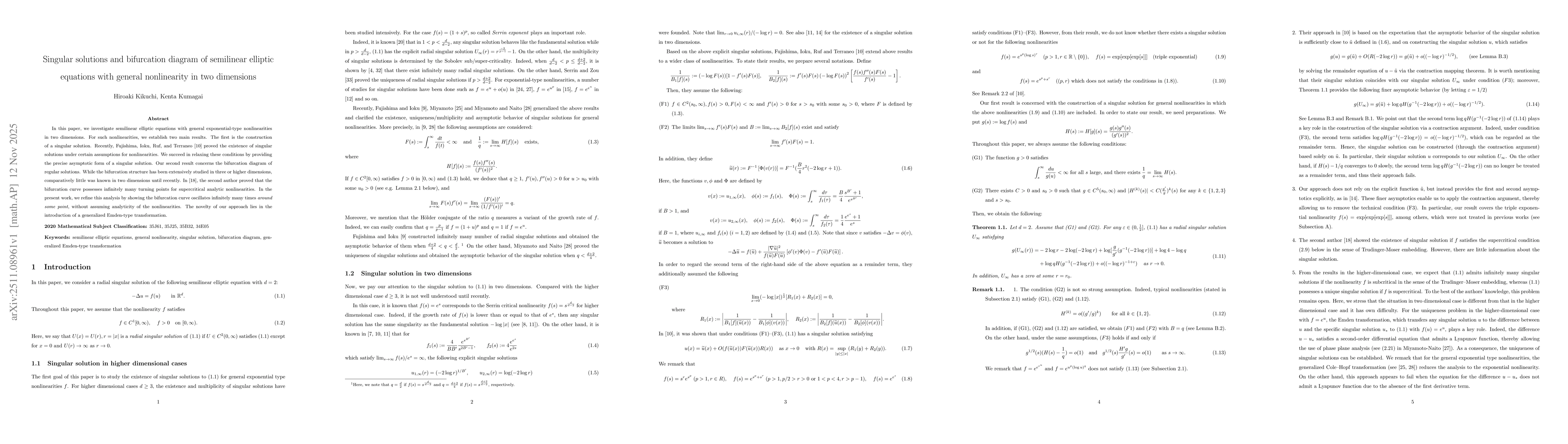 Thumbnail for Singular solutions and bifurcation diagram of semilinear elliptic equations with general nonlinearity in two dimensions