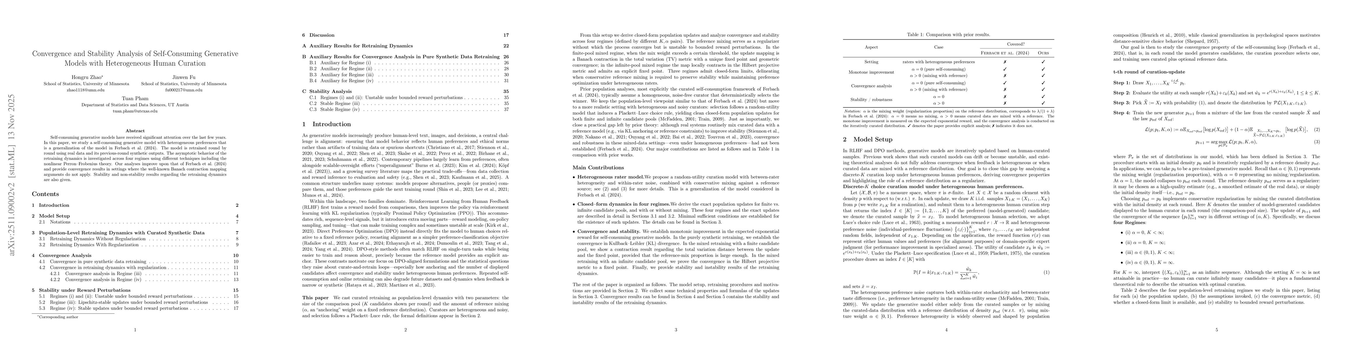 Thumbnail for Convergence and Stability Analysis of Self-Consuming Generative Models with Heterogeneous Human Curation