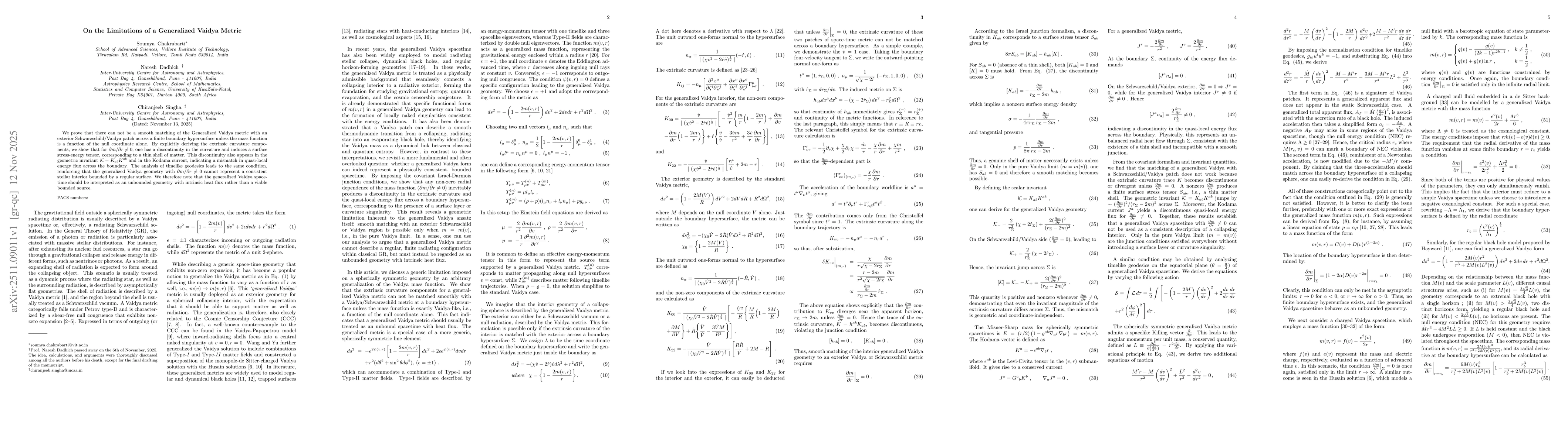 Thumbnail for On the Limitations of a Generalized Vaidya Metric