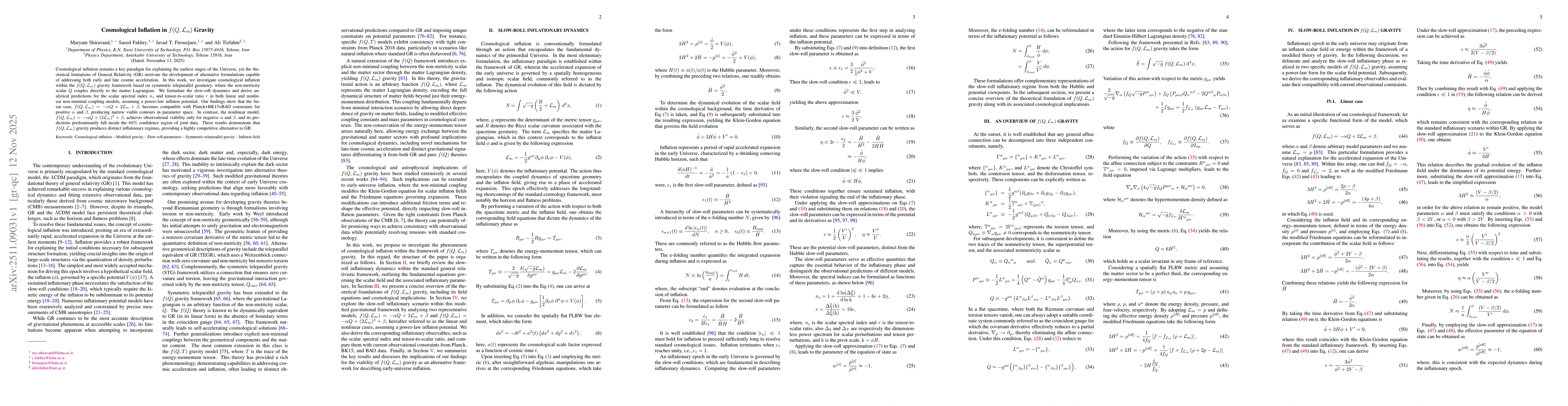 Thumbnail for Cosmological Inflation in $f(Q,\mathcal{L}_{m})$ Gravity