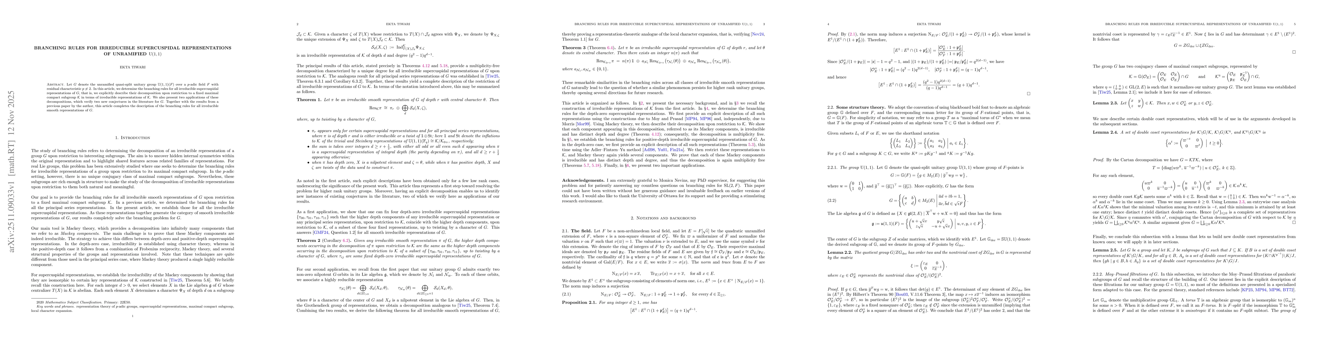 Thumbnail for Branching rules for irreducible supercuspidal representations of unramified $\mathrm{U}(1,1)$