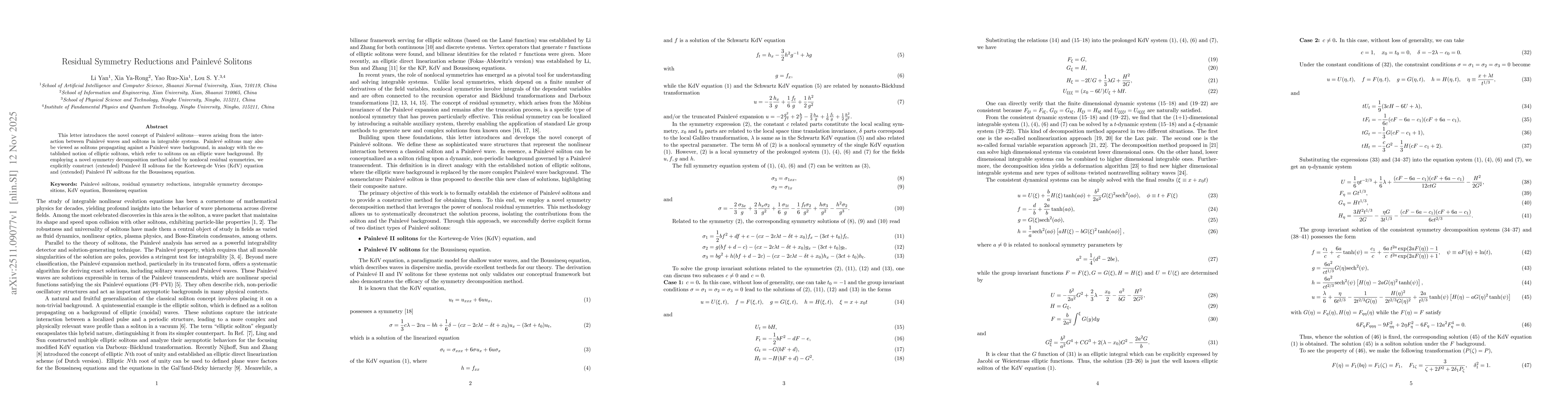 Thumbnail for Residual Symmetry Reductions and Painlevé Solitons