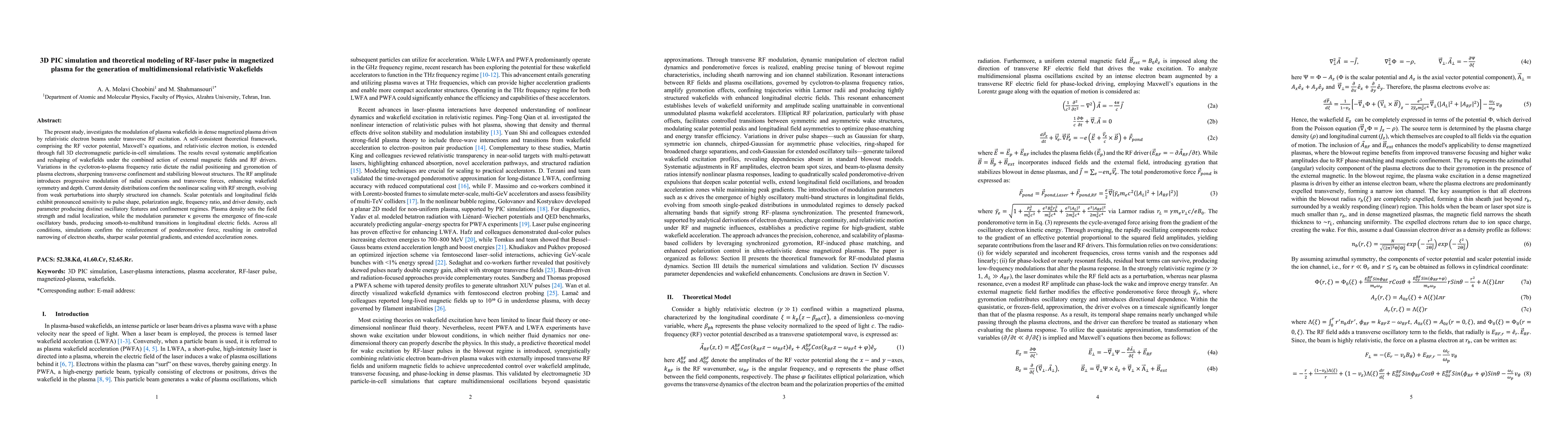 Thumbnail for 3D PIC simulation and theoretical modeling of RF Laser pulse in magnetized plasma for the generation of multidimensional relativistic Wakefields