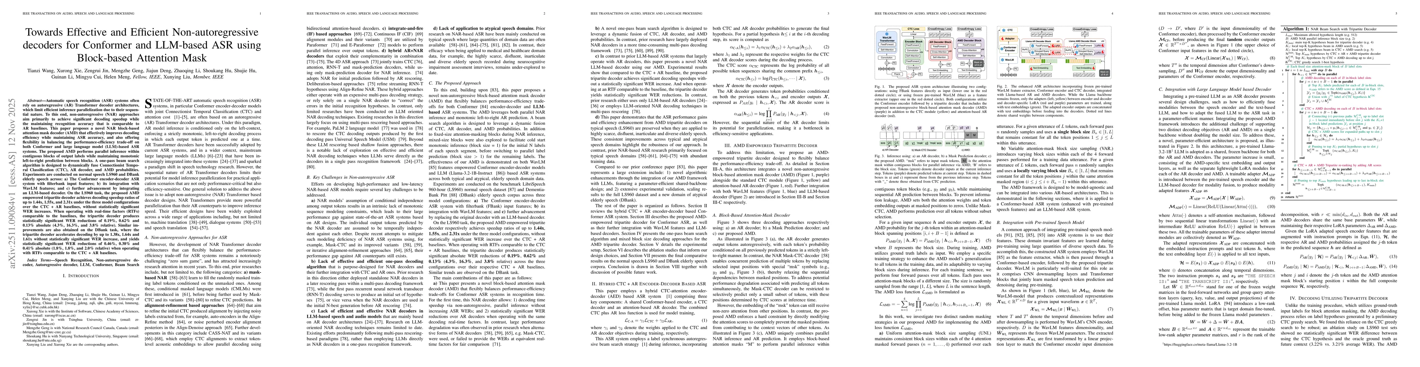 Thumbnail for Towards Effective and Efficient Non-autoregressive decoders for Conformer and LLM-based ASR using Block-based Attention Mask