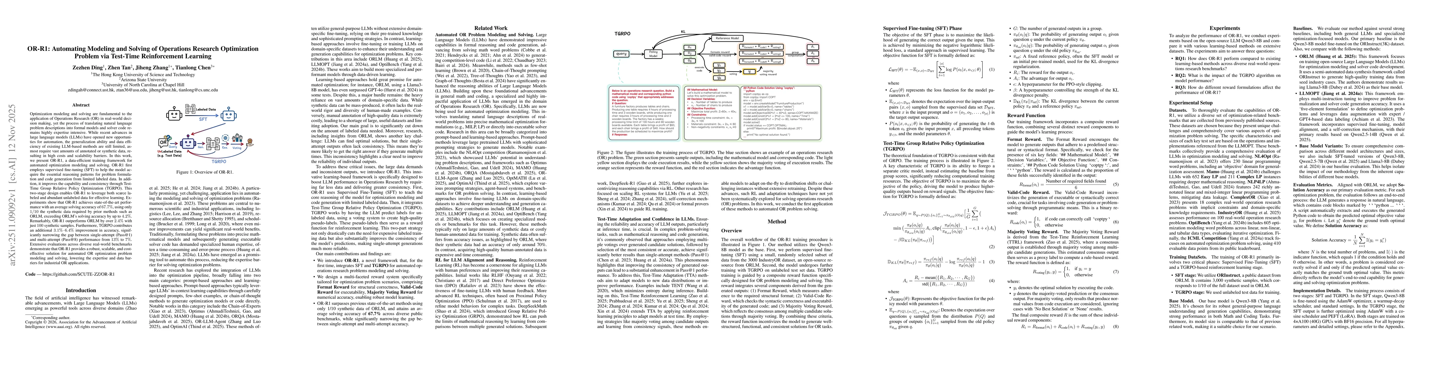 Thumbnail for OR-R1: Automating Modeling and Solving of Operations Research Optimization Problem via Test-Time Reinforcement Learning