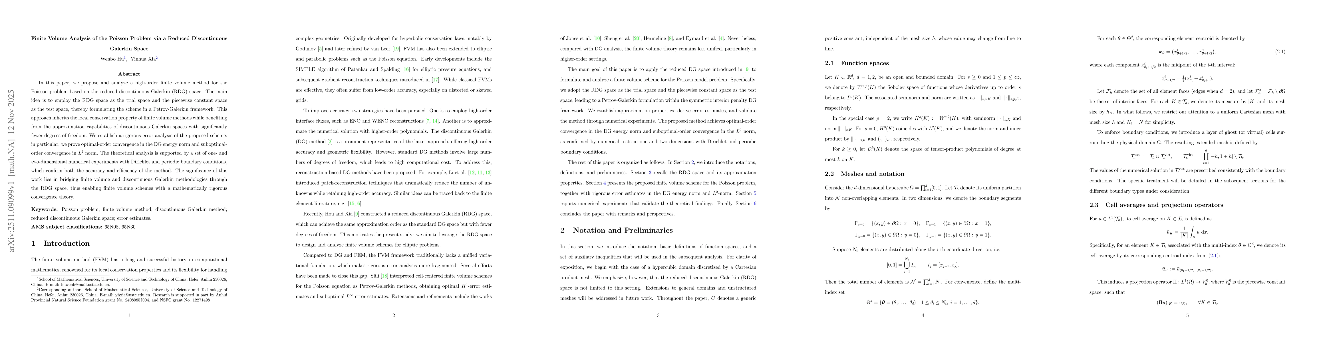 Thumbnail for Finite Volume Analysis of the Poisson Problem via a Reduced Discontinuous Galerkin Space